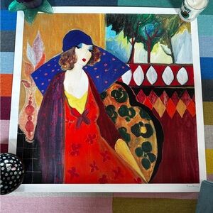 "Indigo Chapeau" by artist Itzchak Tarkay seriolithograph 27 x 27